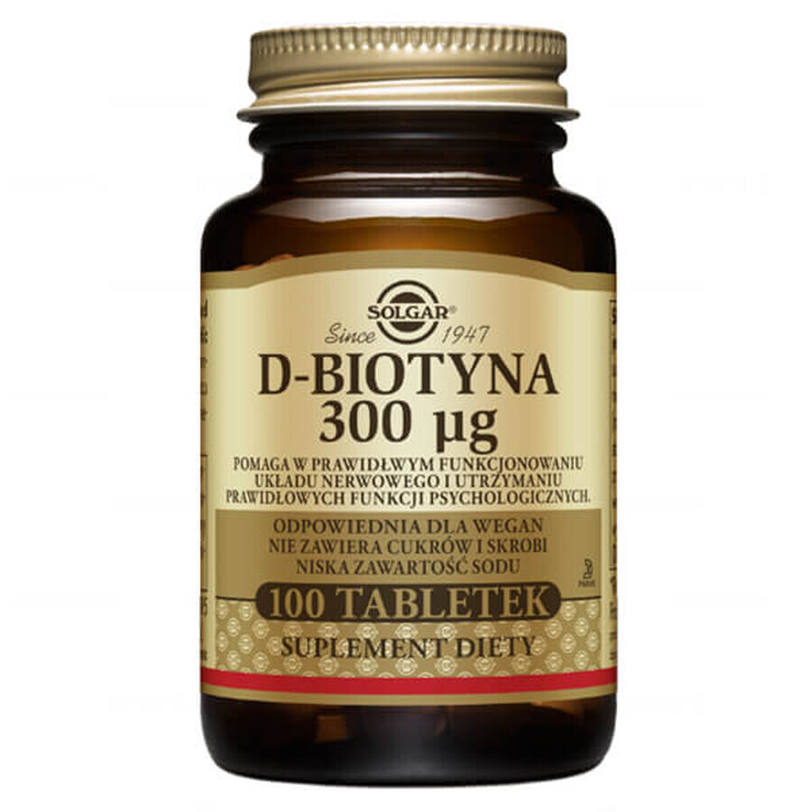 Solgar D-biotin 300 µg, 100 comprimés