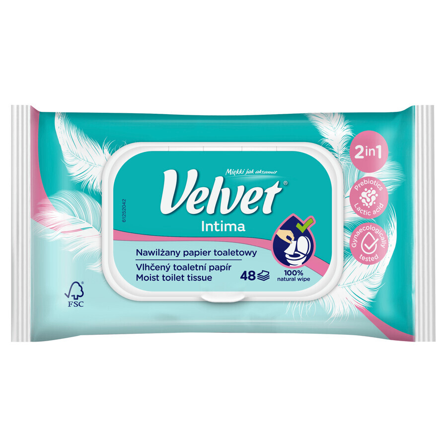 Velvet Intima, papier hygiénique humidifié 2 en 1, avec clip, 42 pièces