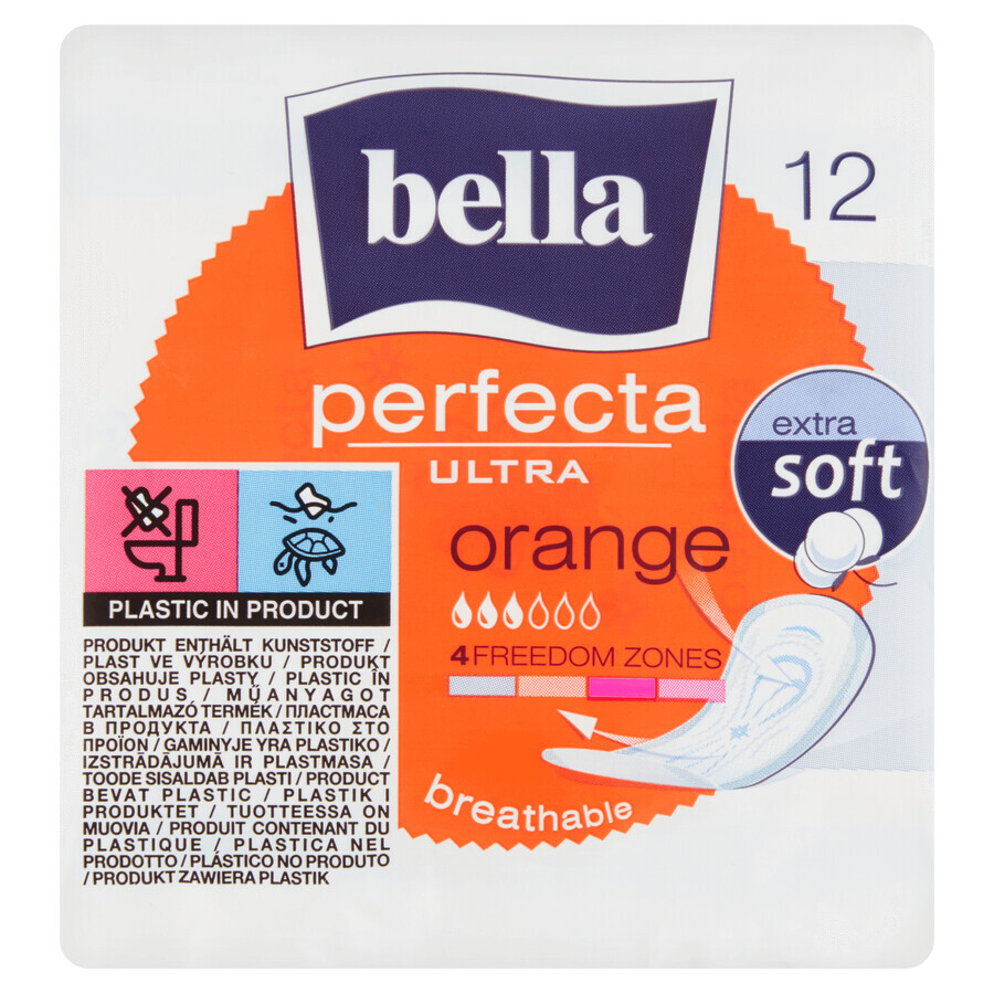 Bella Perfecta Ultra, serviettes hygiéniques Extra Douces, anatomiques, Orange, 12 pcs