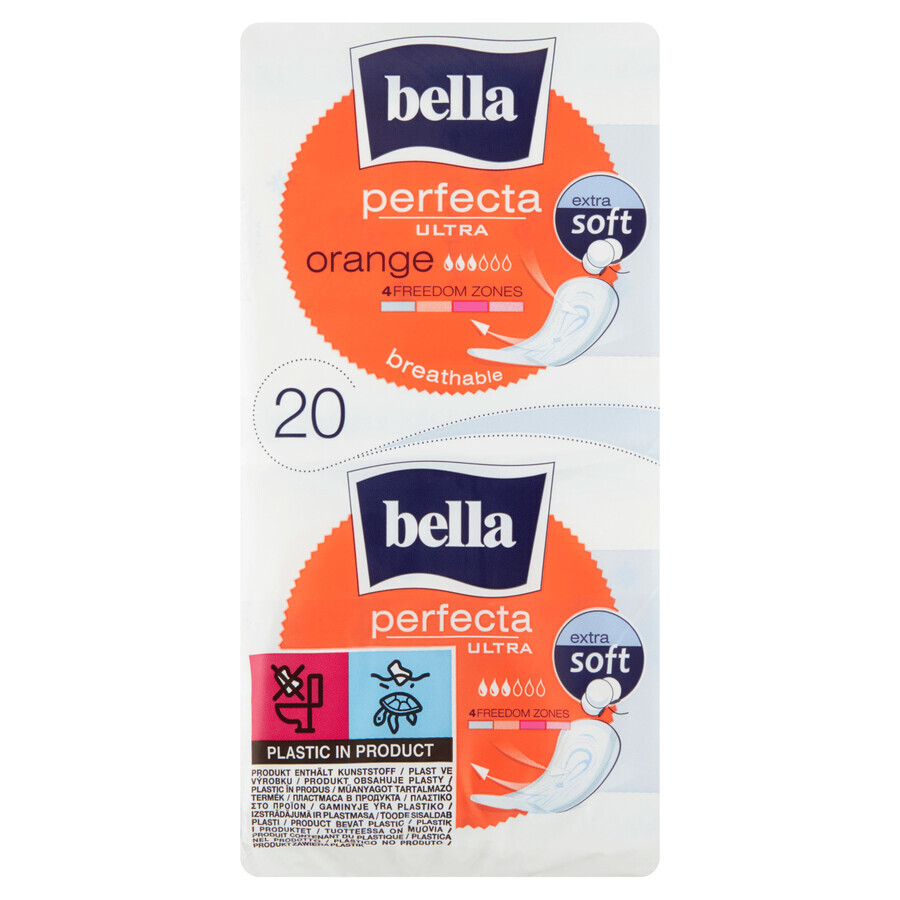 Bella Perfecta Ultra, serviettes hygiéniques Extra Douces, anatomiques, Orange, 20 pcs