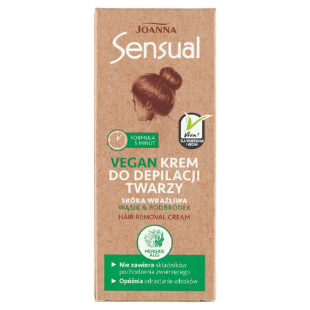 Joanna Sensual Vegan, crema depilatoria facial, piel sensible, 20 g