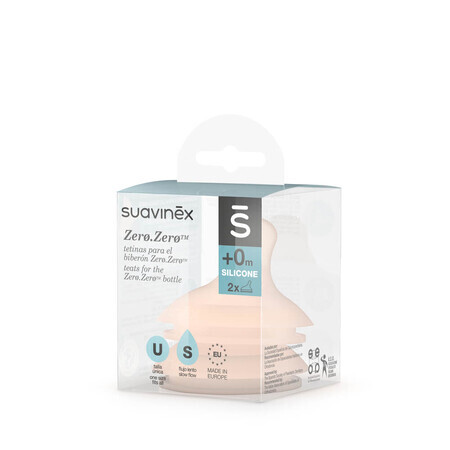 Suavinex Zero Zero, tétine de biberon, silicone, anti-colique, débit lent, dès la naissance, 2 pièces