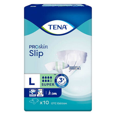 Tena Slip ProSkin, scutece OTC Edition, mărimea L, Super, 10 buc.