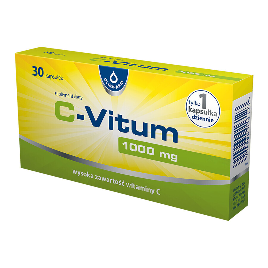 Capsule di vitamina C 1000mg, confezione da 30 pezzi.