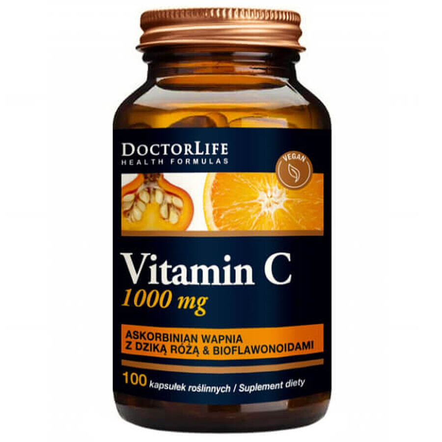 Doctor Life Vitamin C, gepuffertes Vitamin C, Wildrose und Bioflavonoide, 100 Kapseln