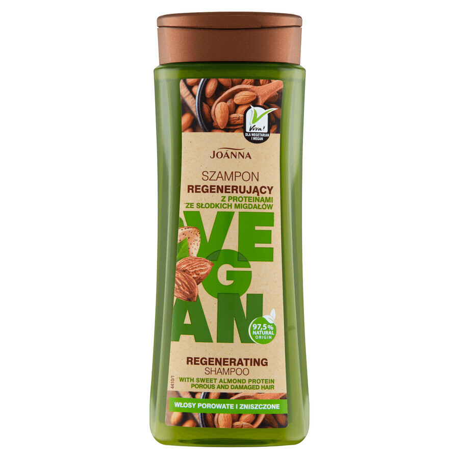 Joanna Vegan, shampooing régénérant aux protéines d'amande, cheveux poreux et abîmés, 300 ml