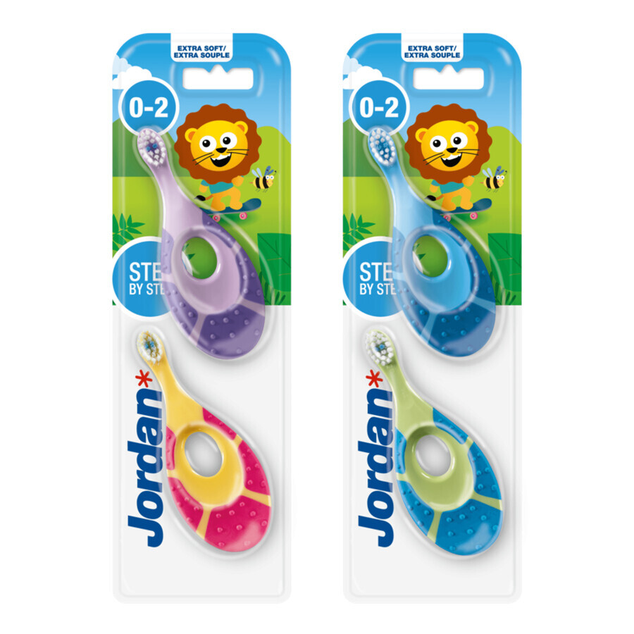 Jordan Step by Step, brosse à dents pour enfants, 0-2 ans, extra souple, 2 pièces