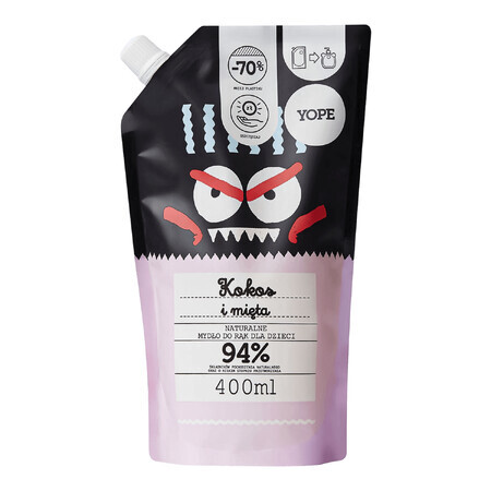 Yope, Kinderseife, Kokosnuss und Minze, Nachfüllpackung, 400ml.