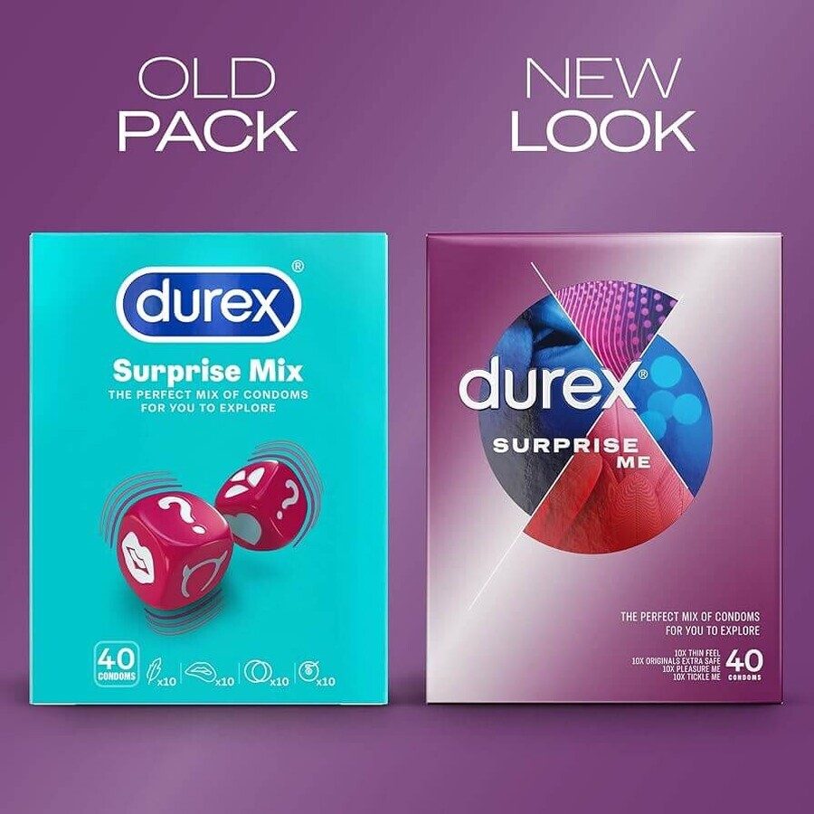 Durex Surprise Me, set de préservatifs, 40 pièces