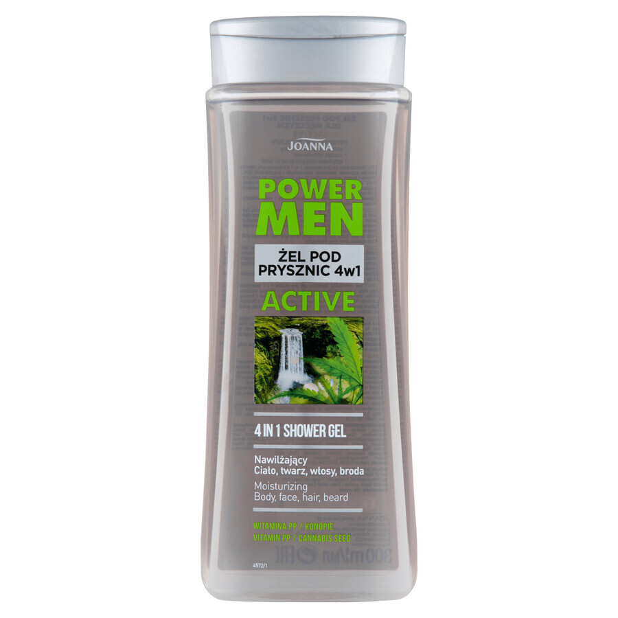 Joanna Power Men 4 in 1 Active Shower Gel for Men Vitamin PP Hemp 300ml