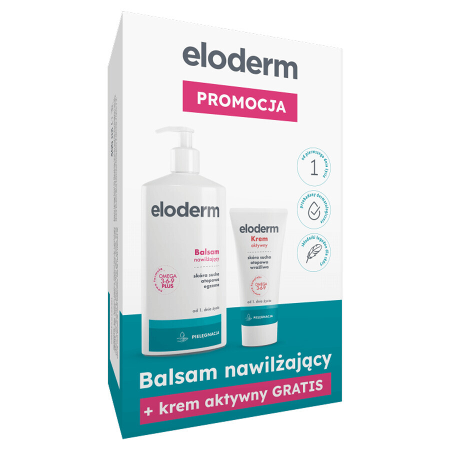 Eloderm, loțiune de corp, hidratantă, din prima zi, 400 ml + cremă activă suplimentară din prima zi, 75 ml