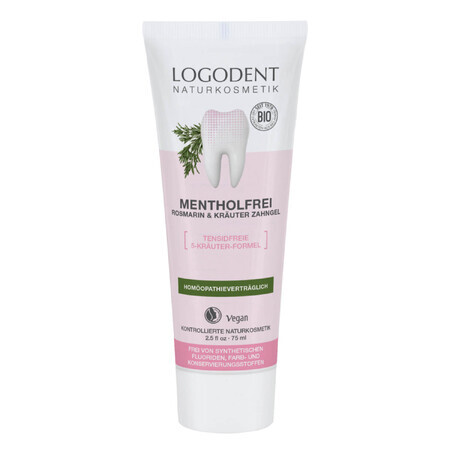 Logodent Menthol Free, gel dentaire à base de plantes, romarin et sauge, sans fluor, 75 ml