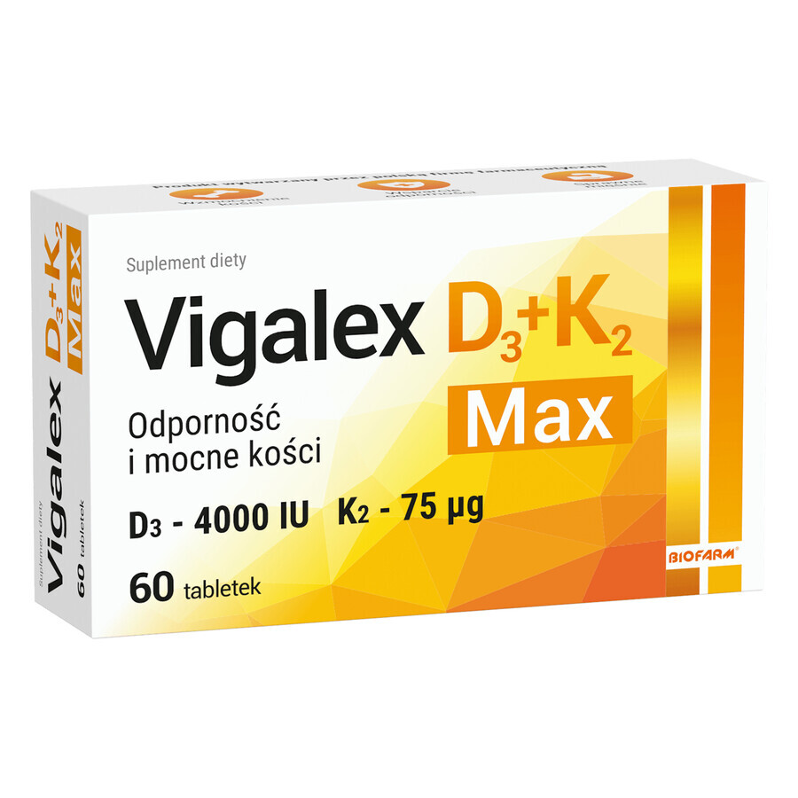 Vigalex D3 + K2 Max, vitamine D 4000 UI + vitamine K 75 µg, 60 comprimés