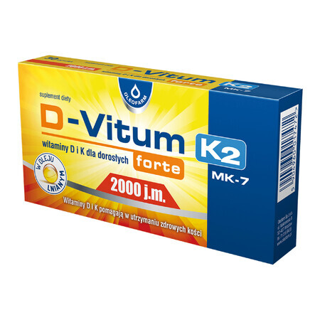 D-Vitum Forte 2000 IU. K2 MK-7, vitamines D et K pour adultes, 30 gélules