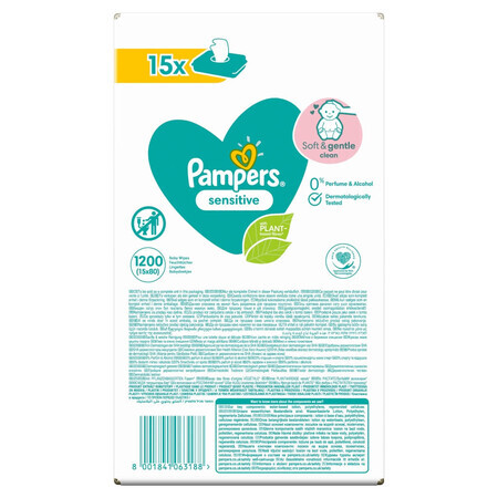 Pampers Sensitive, vochtige doekjes, 15 x 80 stuks