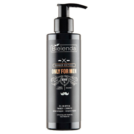 Bielenda Only For Men Barber Edition, gel rafraîchissant et nettoyant pour le visage et la barbe, 190 g