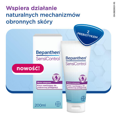 Bepanthen SensiControl, Cremă hidratantă zilnică pentru bebeluși, copii și adulți, piele atopică, 200 ml