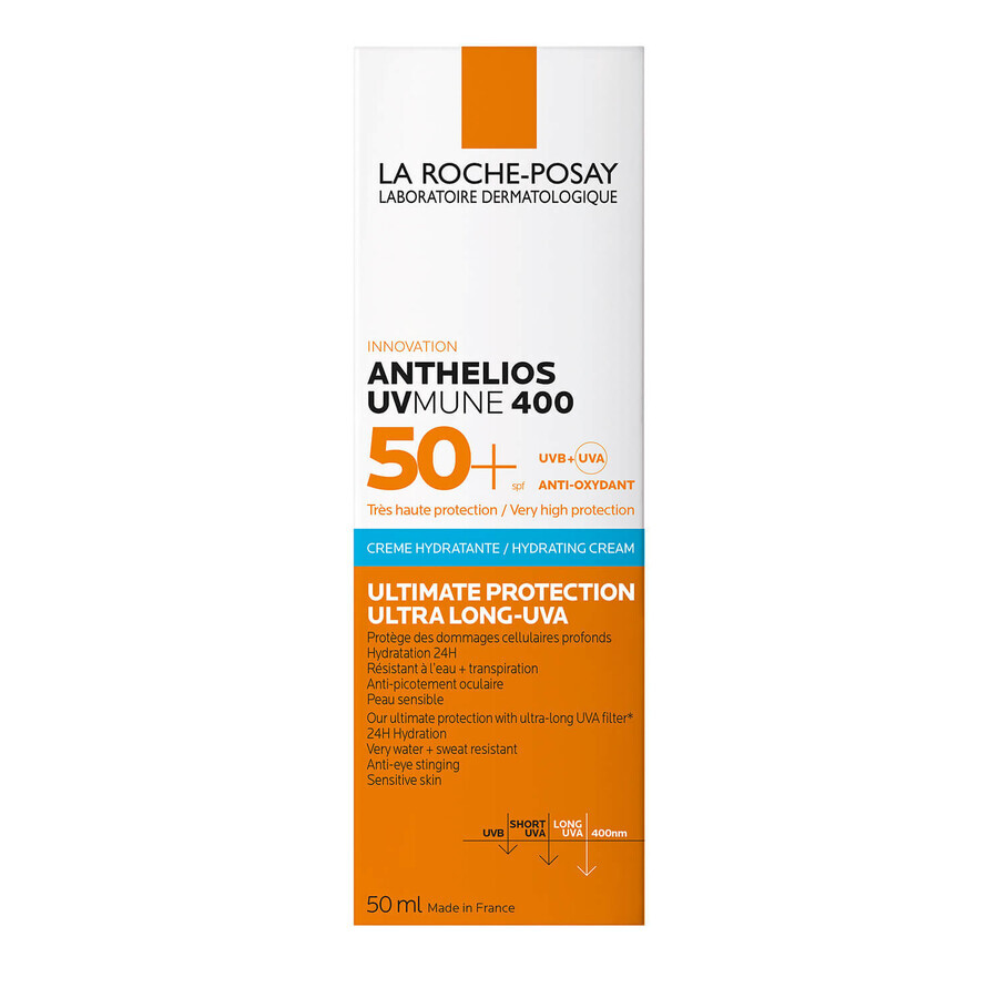 La Roche-Posay Anthelios UVMune 400, crème hydratante pour le visage, SPF 50+, 50 ml