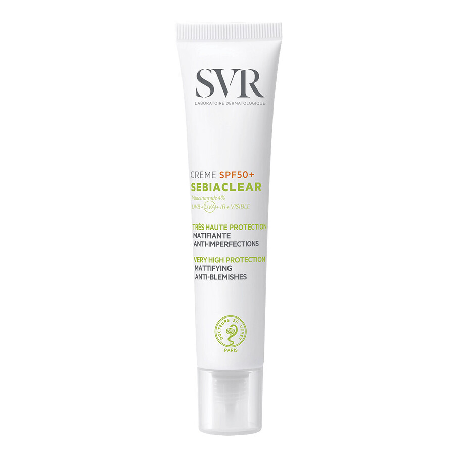 SVR Sebiaclear, crème protectrice matifiante pour les peaux à tendance acnéique, SPF 50+, 40 ml