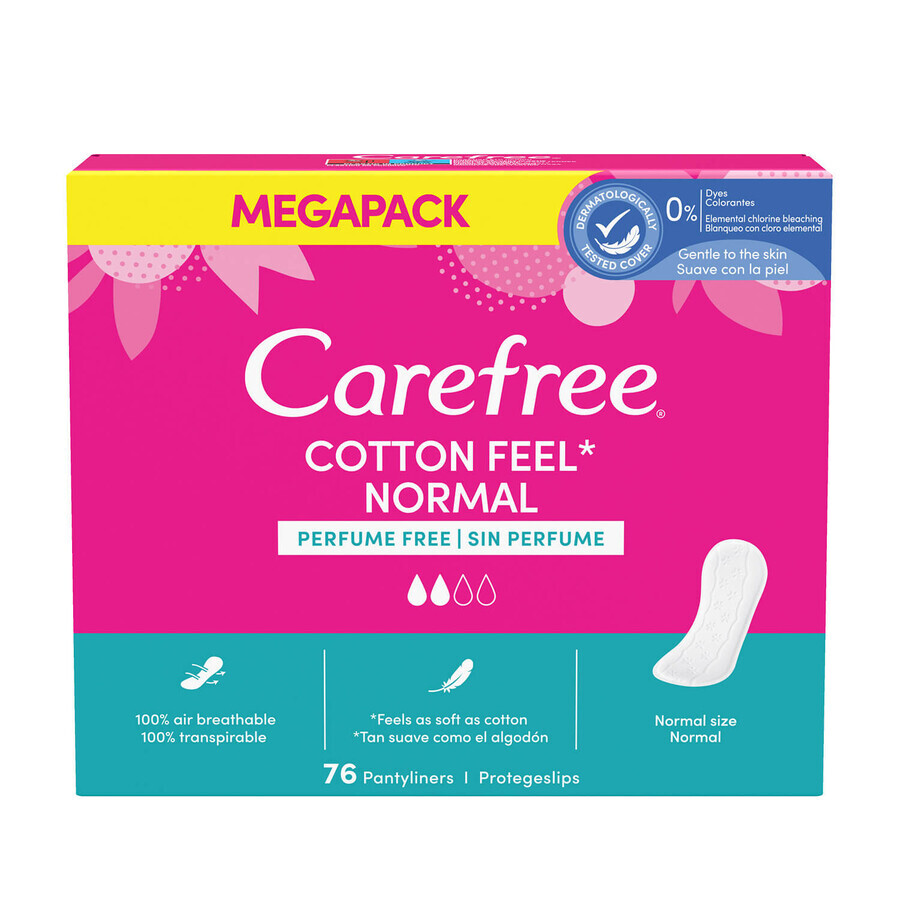 Serviettes hygiéniques Carefree Cotton Feel Normal, non parfumées, 76 pièces