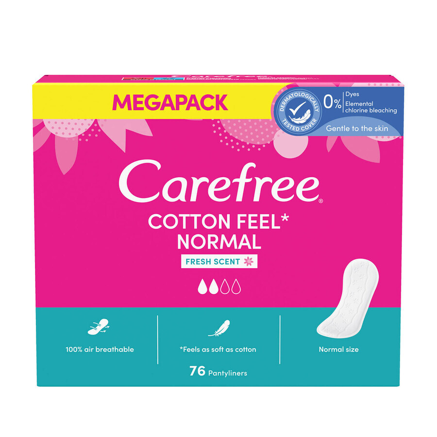 Serviettes hygiéniques Carefree Cotton Feel Normal, parfum frais, 76 pièces