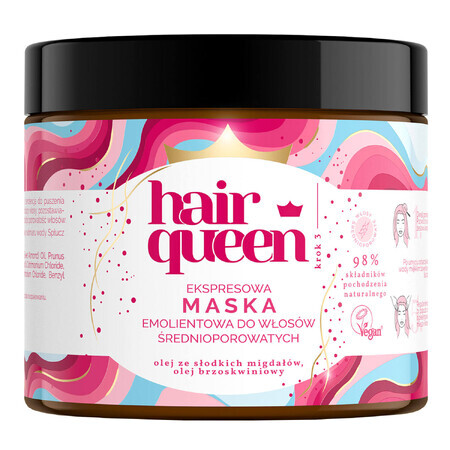 Hair Queen, masque émollient express pour cheveux à porosité moyenne, 400 ml