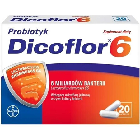 Dicoflor 6, 20 Kapseln, Probiotika für den Darm, hilft bei Verdauungsbeschwerden und stärkt die Darmflora. Ideal für die Gesundheit des Magen-Darm-Trakts.