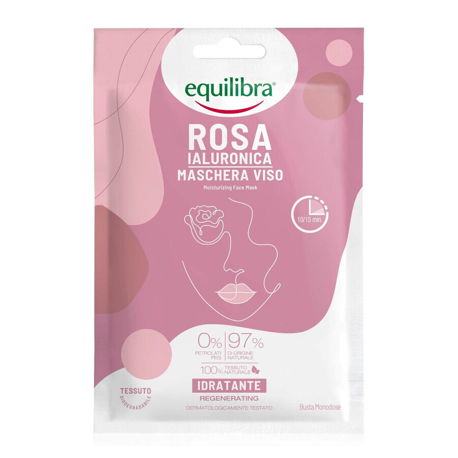 Equilibra Rosa, masque en tissu revitalisant à la rose, acide hyaluronique, 1 pièce