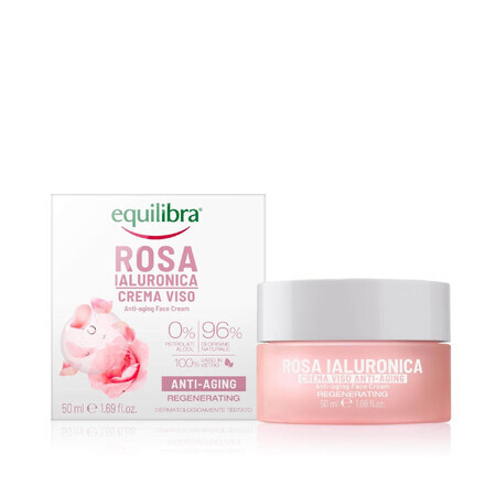 Equilibra Rosa, Cremă de față anti-îmbătrânire cu trandafiri, acid hialuronic, 50 ml