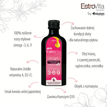 EstroVita Skin, esters d&#39;acides oméga 3-6-9, arôme fleur de cerisier japonais, sakura, 150 ml