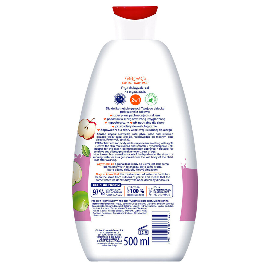 Bobini Fun, bath lotion and body wash, apple, 500 ml