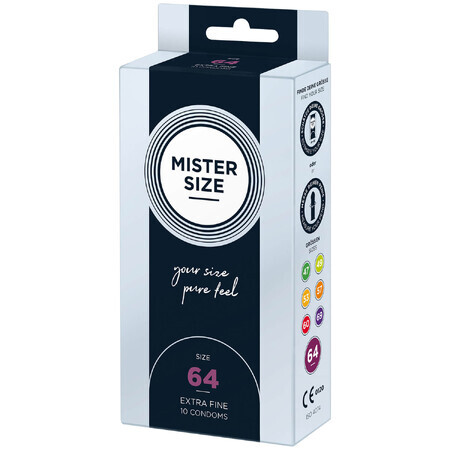 Mister Size, préservatifs lubrifiés, lisses, 64 mm, 10 pièces