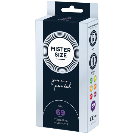 Mister Size, préservatifs lubrifiés, lisses, 69 mm, 10 pièces