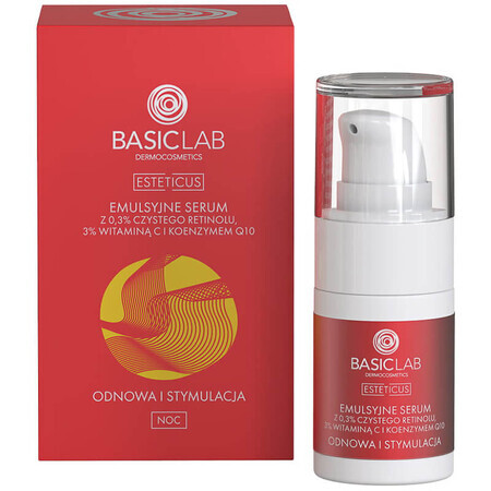 BasicLab Esteticus, emulsieserum met pure retinol 0,3% voor nacht, vernieuwing en stimulatie, 15 ml