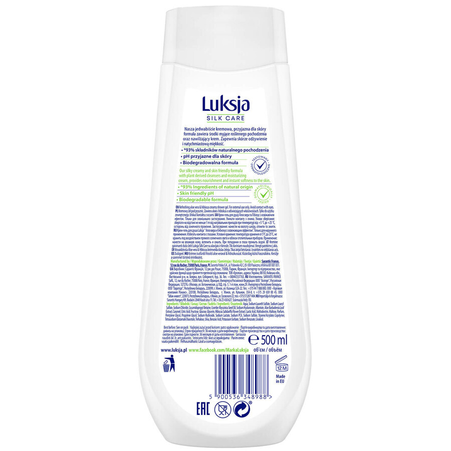 Luxja Silk Care, creamy, refreshing shower gel, aloe and hibiscus, 500 ml