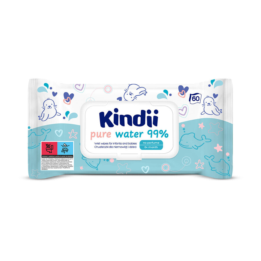 Kindii Pure Water 99%, wet wipes for babies and children, 60 pieces