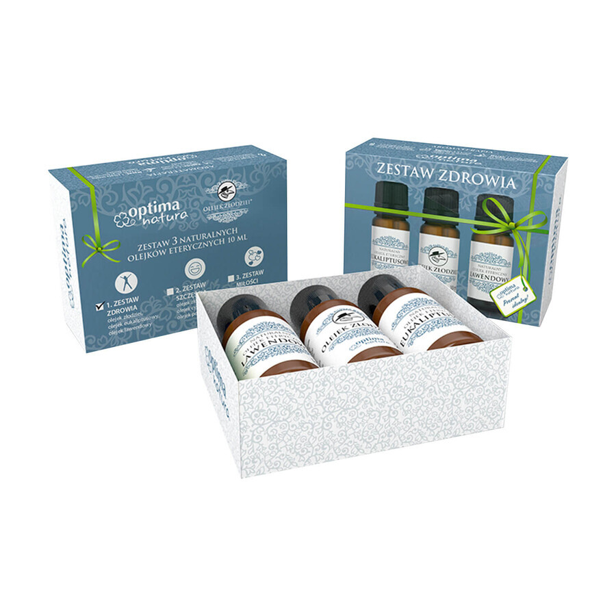 Coffret Optima Natura Santé, huiles essentielles naturelles, eucalyptus, voleurs, lavande, 3 x 10 ml + diffuseur ultrasonique