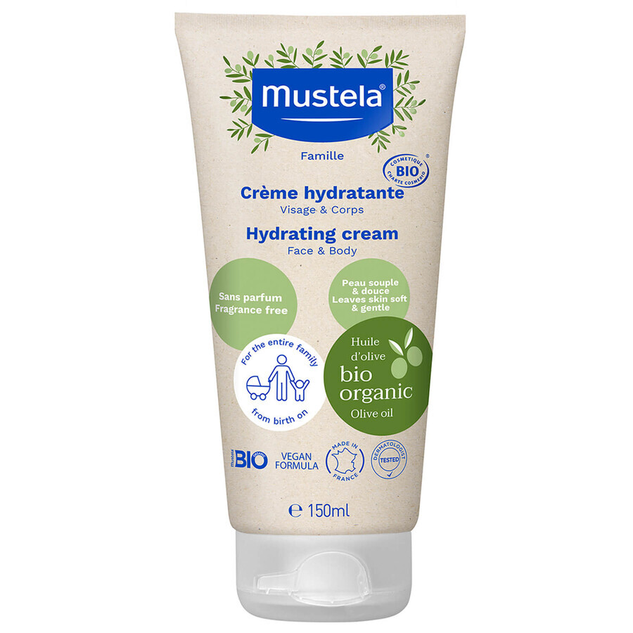 Mustela Bio, crème hydratante visage et corps, dès la naissance, 150 ml