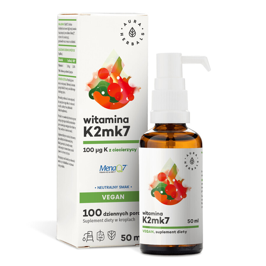 Aura Herbals Vitamine K2mk7 100 μg Vegan, gouttes, 50 ml