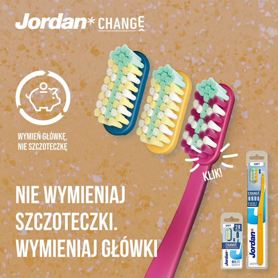 Jordan Change Toothbrush with Interchangeable Heads, Soft, 2 pcs