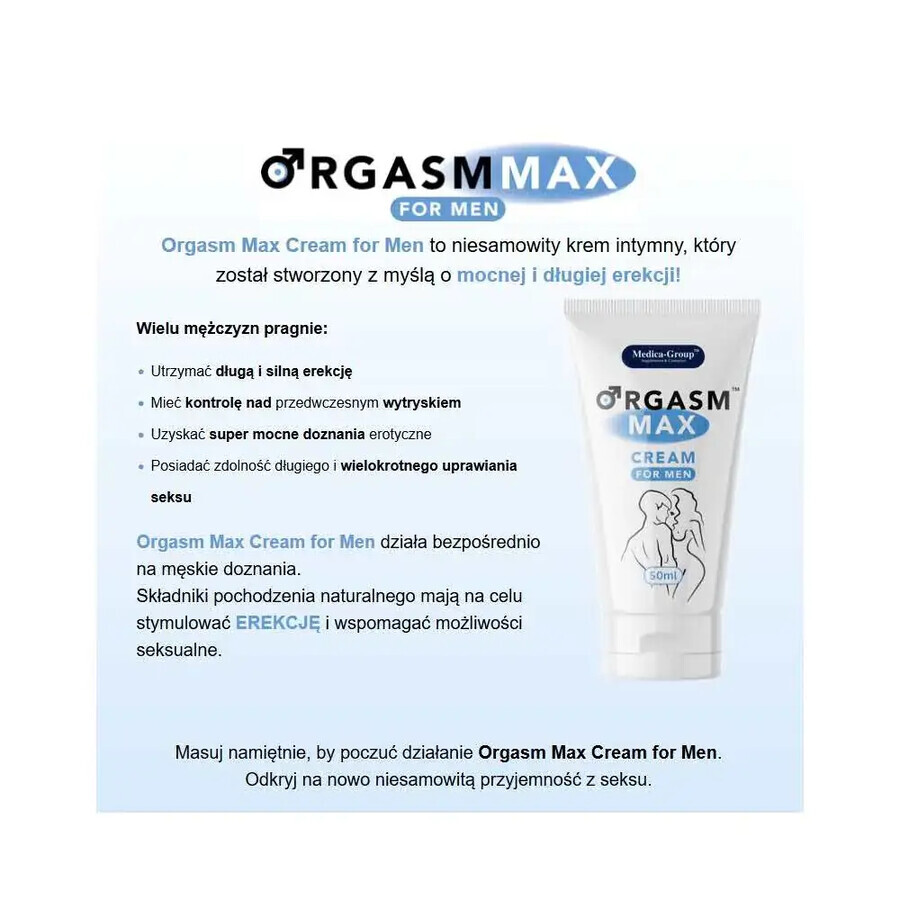 Medica-Group Orgasm Max Cream for Men, crème intime pour une érection forte et longue, 50 ml