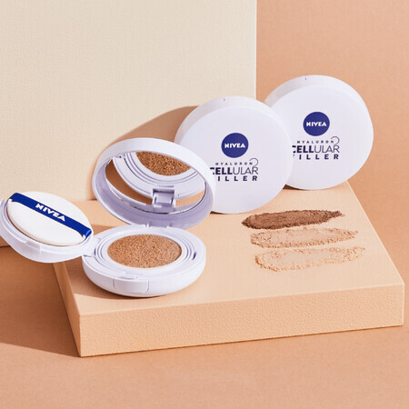 Nivea Cellular Expert Finish 3in1 Care Cushion, fond de teint crème anti-rides dans un oreiller, 02 naturel, SPF 15, 15 g