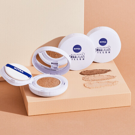 Nivea Cellular Expert Finish 3in1 Care Cushion, fond de teint crème anti-rides dans un coussin, 03 foncé, SPF 15, 15 g