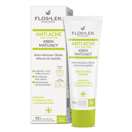 Flos-lek Anti Acne 24h System, crema matificante, piel mixta y grasa, con tendencia acneica, 50 ml ENVASE ROTURA