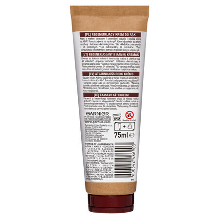 Garnier Hand Superfood, Cremă regenerantă pentru mâini, unt de cacao și ceramide, 75 ml