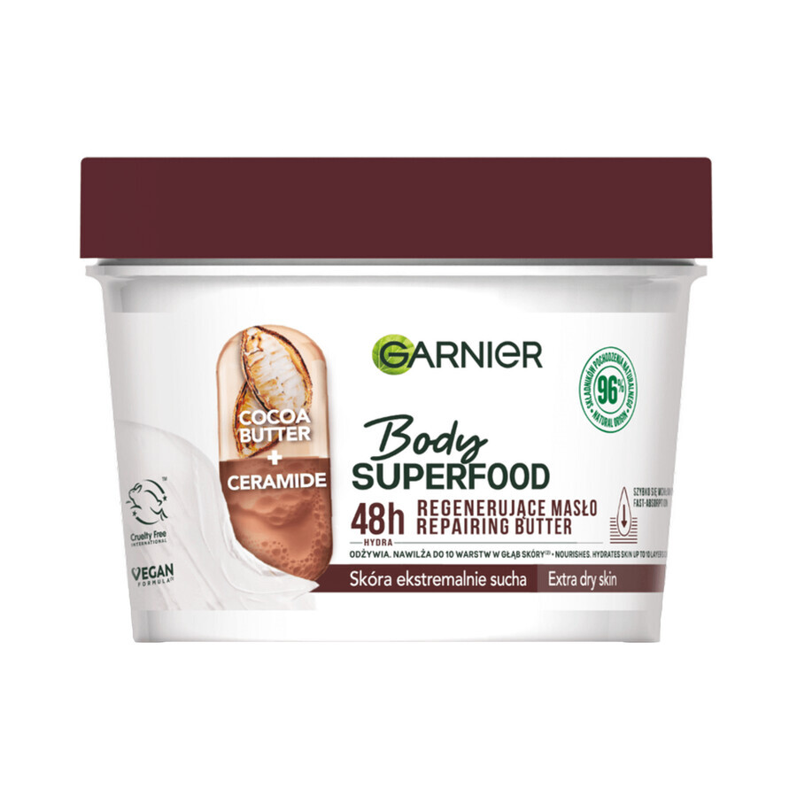 Garnier Body Superfood, beurre corporel régénérant au beurre de cacao et céramides, 380 ml