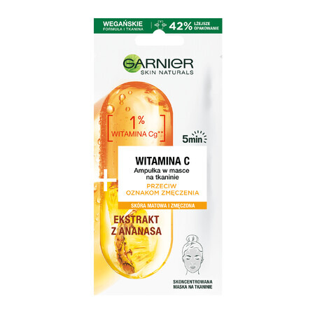 Garnier Skin Naturals, ampoule contre les signes de fatigue en masque en tissu, vitamine C et ananas, 15 g