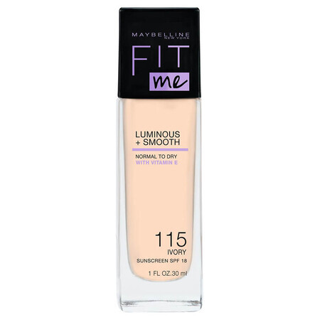 Maybelline Fit Me Luminous + Smooth Foundation 115 Ivory, 30 ml - Leichte Foundation für strahlende Haut, ideal für einen natürlichen Look.