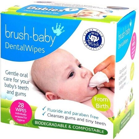 Brush-Baby Dental Wipes, lingettes nettoyantes pour les gencives, 0-16 mois, 28 pièces