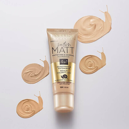 Eveline Cosmetics Satin Matt Foundation 104 Beige, 30 ml.  Eveline Cosmetics Satin Matt Foundation 104 Beige, 30 ml.